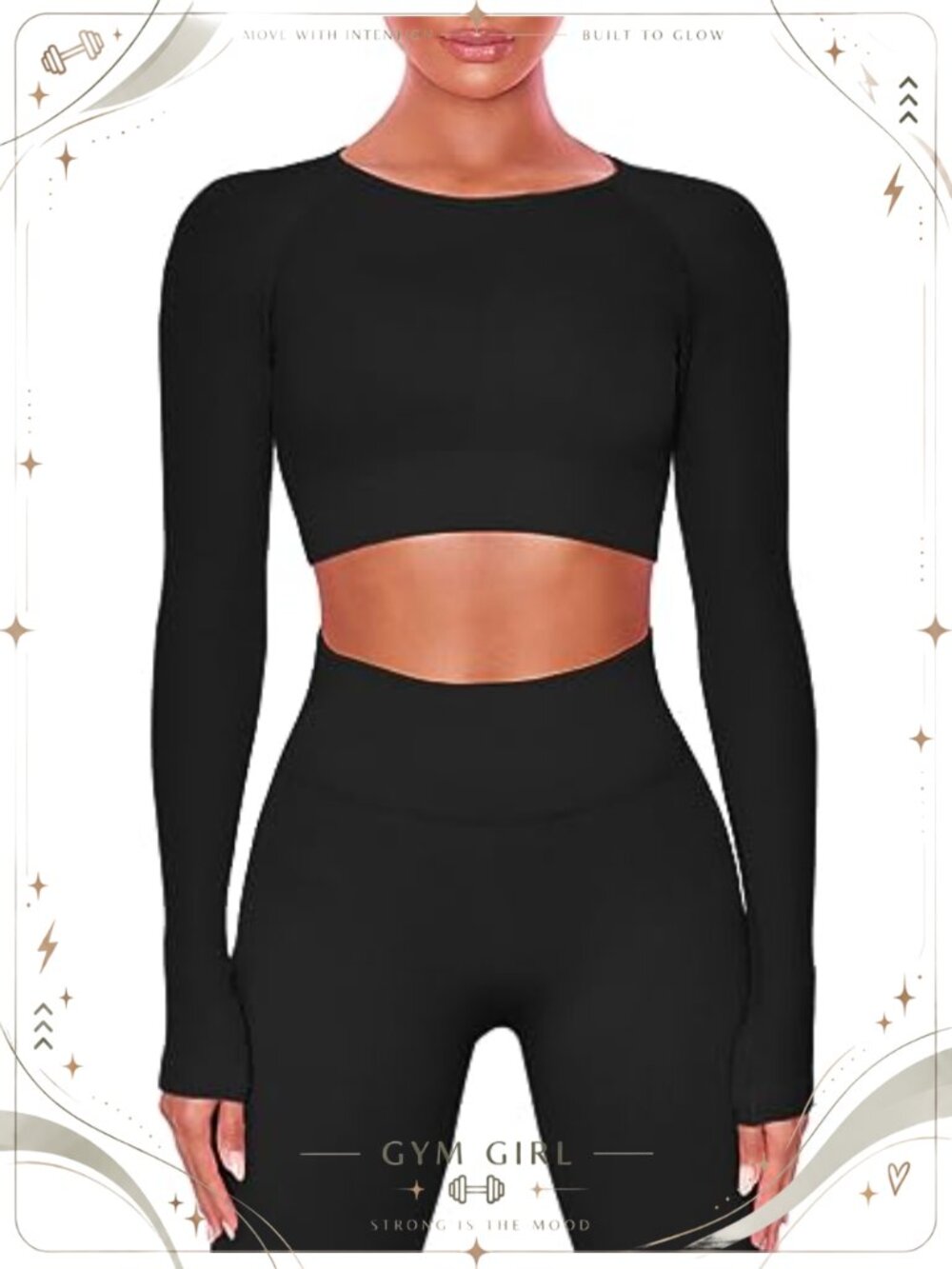 Women's Seamless Ribbed Workout Set Long Sleeve Crop Top High Waist Leggings